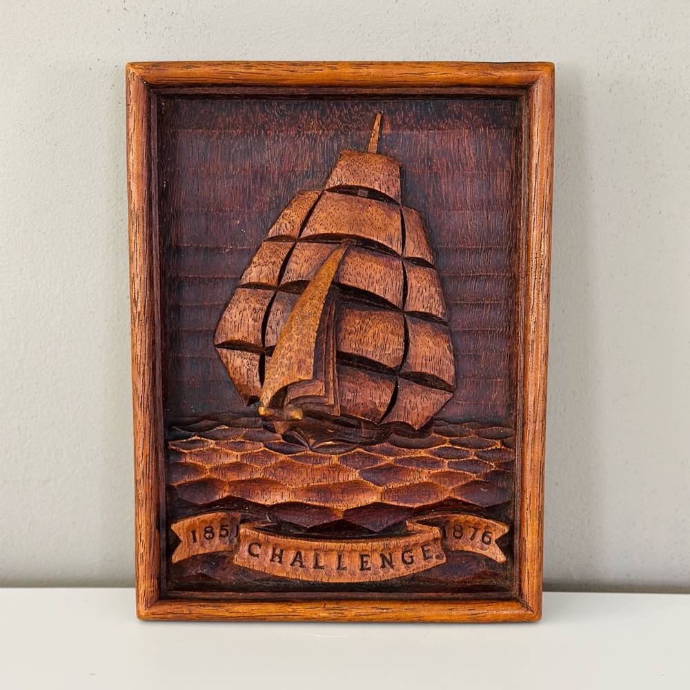 Vintage carved wood Clipper ship wall plaque